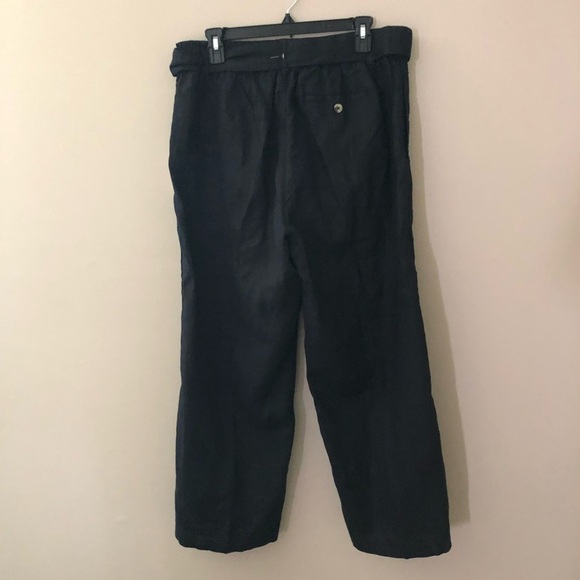 HALSTON Classic 100% Linen Washable Black Pants Belt Gold Buckle & Elastic Waist - Picture 4 of 12